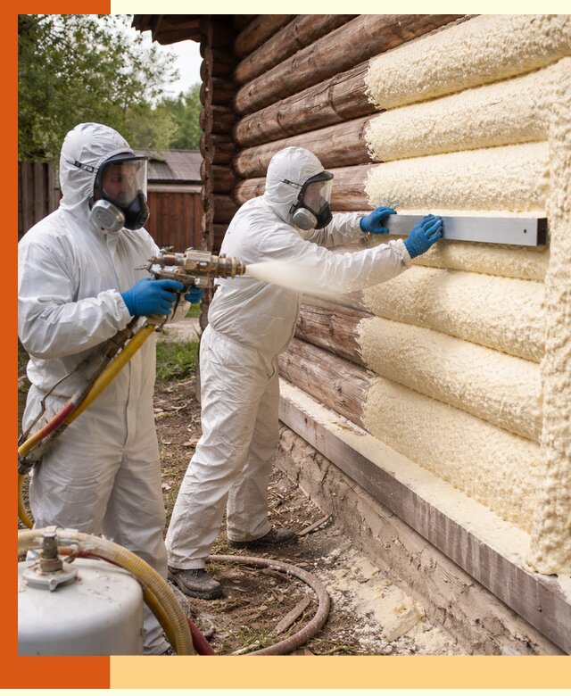 Утепление бревенчатого дома ППУ в Клинцах эффективной изоляцией