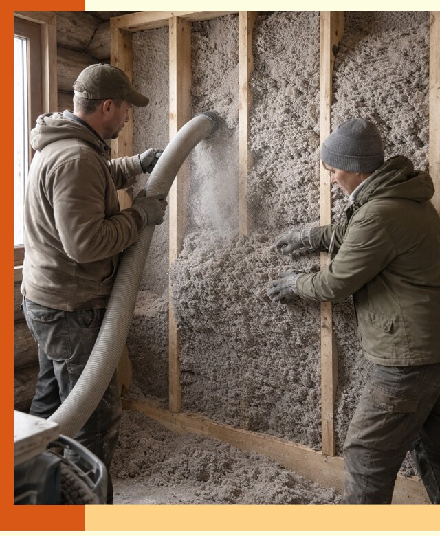 Утепление бревенчатого дома эковатой в Клинцах