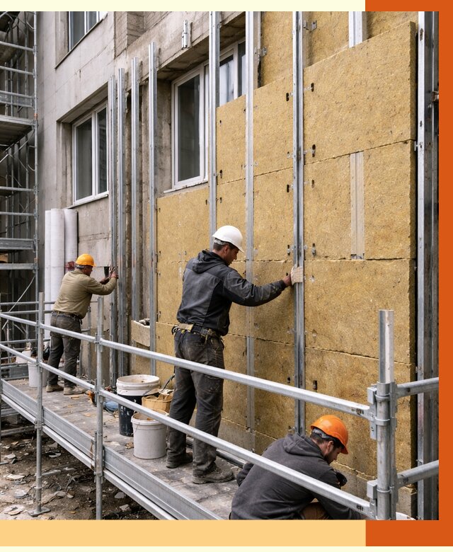 Утепление вентилируемого фасада в Клинцах от 5822 руб/м2 — монтаж и утепление вентфасад | ТепломастерКлы