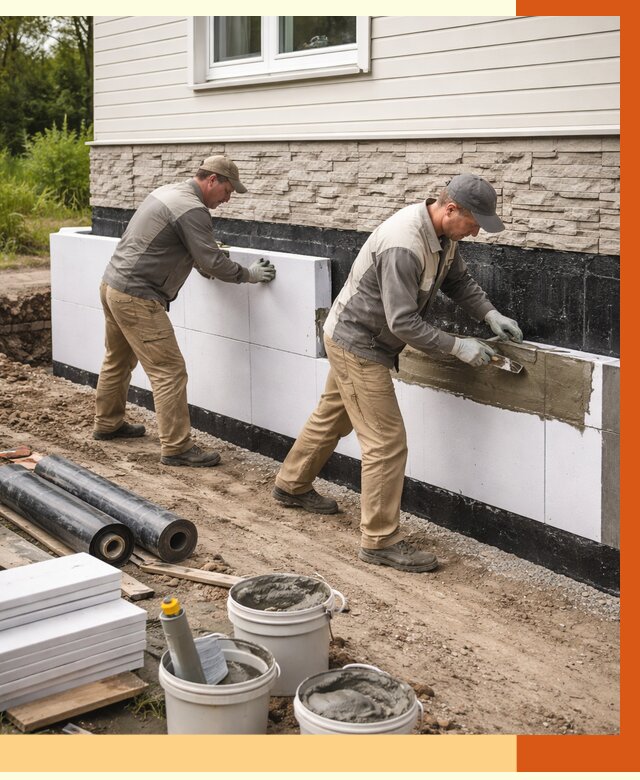 Утепление фундамента снаружи в Клинцах от 4366 руб. за м² | ТепломастерКлы