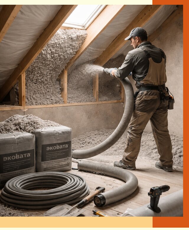 Утепление мансарды эковатой в Клинцах от 2287 руб/м2 — монтаж, задувка, цена | ТепломастерКлы
