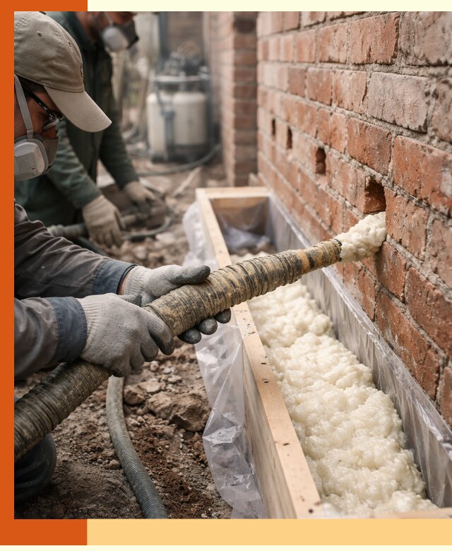 Заливка ППУ в пустоты кирпичной стены в Клинцах