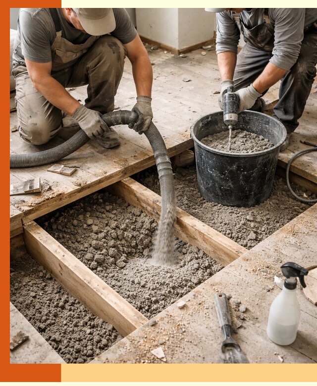 Заполнение пустот пола в Клинцах полиуретаном и пенополистиролом