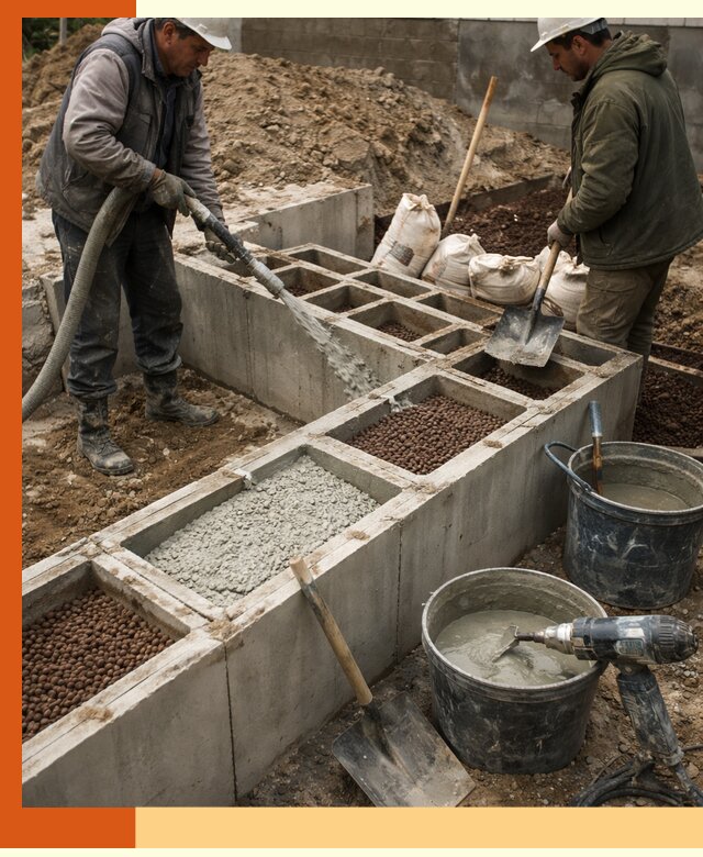 Заполнение полостей фундамента в Клинцах герметичным утеплением и повышением прочности
