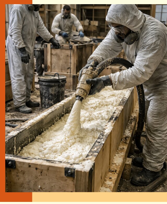 Заливка пенополиуретана в формы для утепления в Клинцах